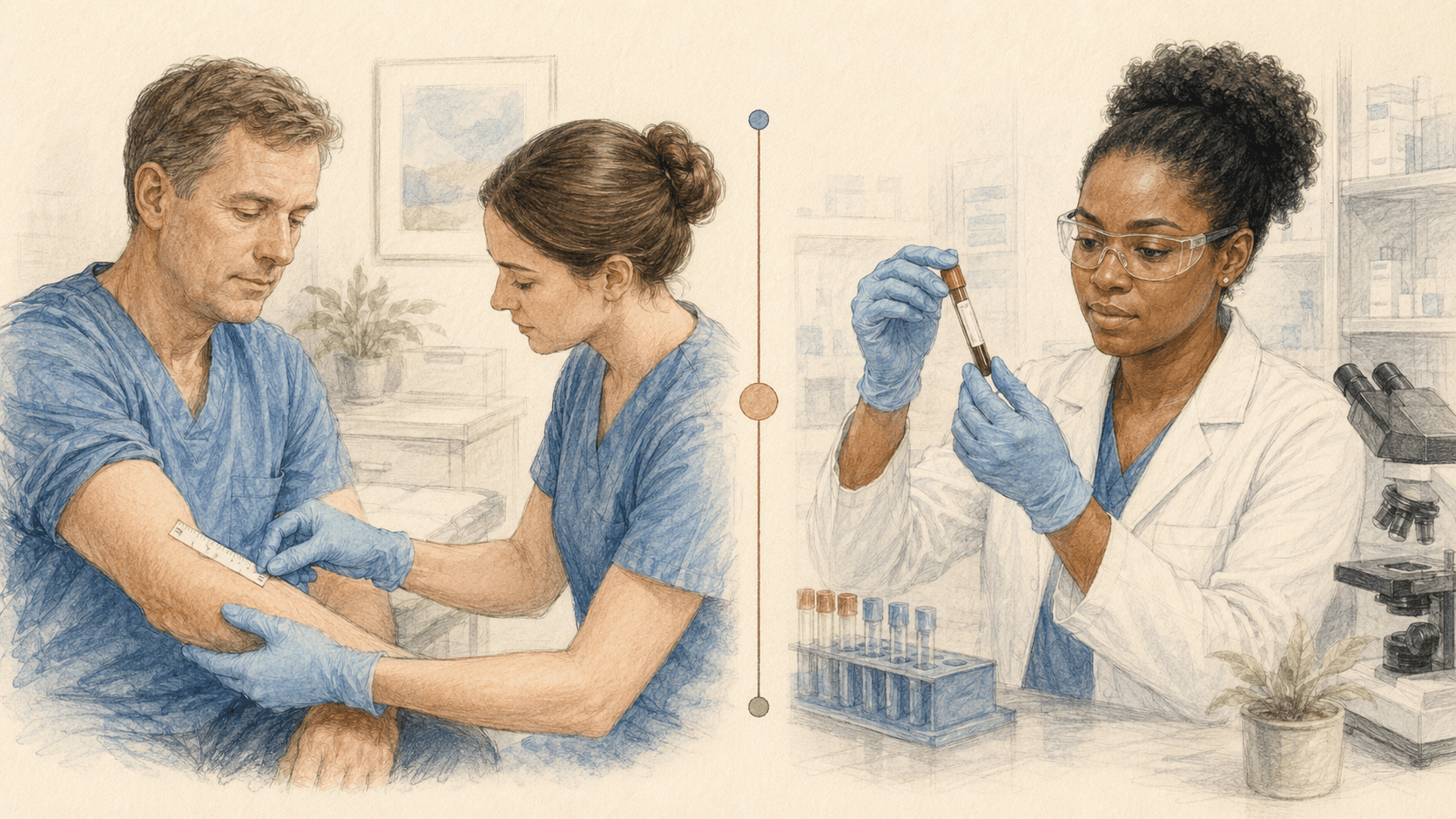 Illustration comparing a tuberculin skin test with an IGRA blood test