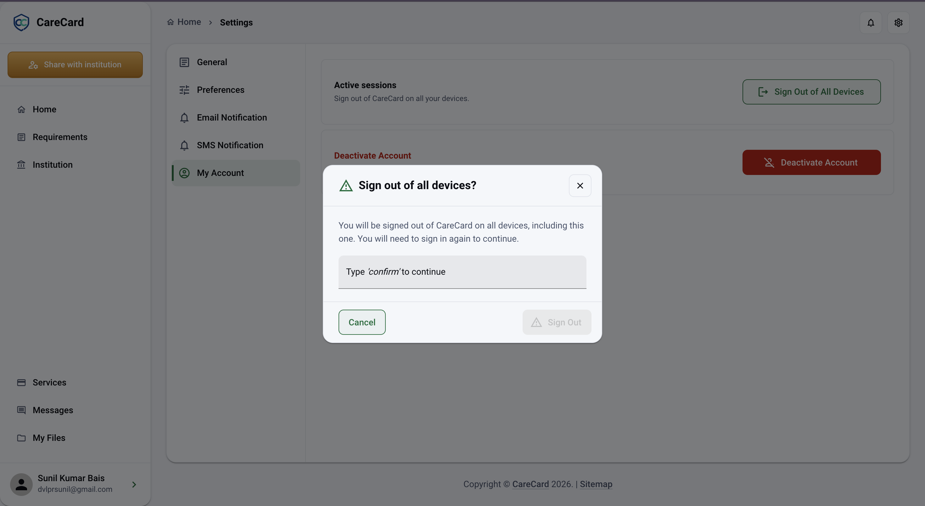 Sign out of all devices confirmation dialog asking you to type confirm